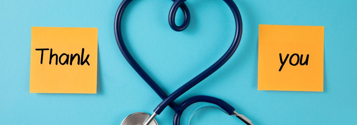 stethoscope with the words thank and you on either side